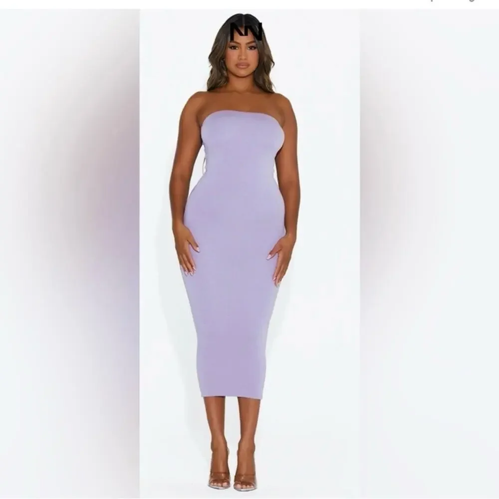 Naked Wardrobe The NW Tube Dress Iris Purple Strapless Crepe Bodycon Size 3X NEW - Picture 2 of 14